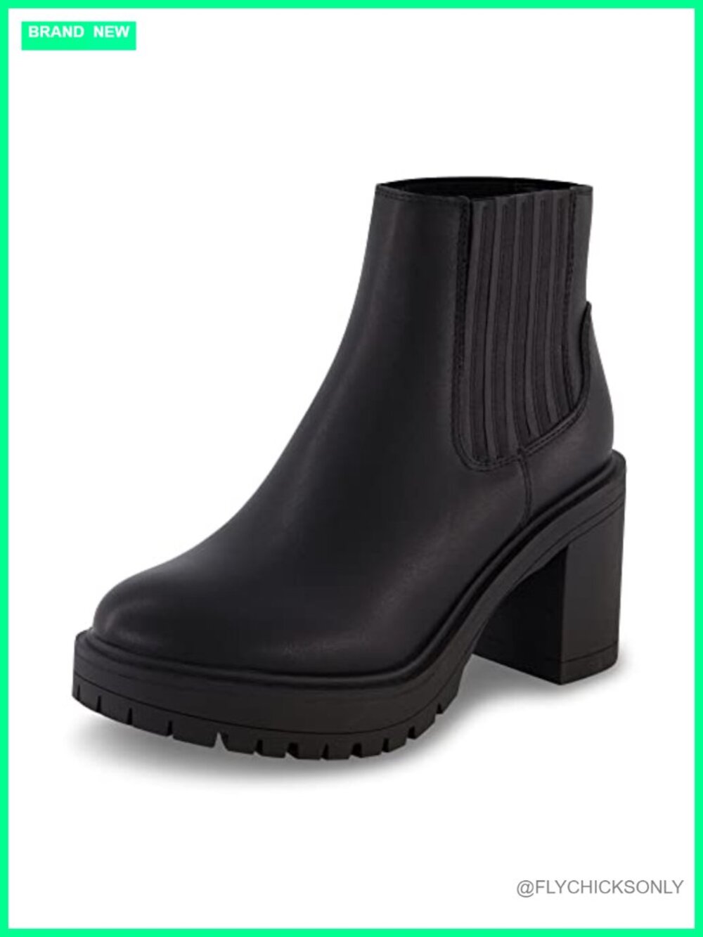 Chelsea Ankle Boots Memory Foam Faux Leather Lug Sole Block Heel